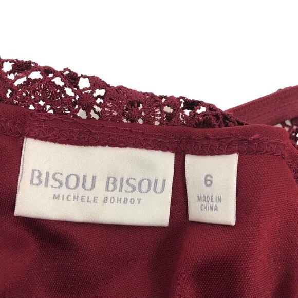 Bisou Bisou Crochet Lace Formal Evening Dress Size 6 Cut Out High Neck Wine Red - Picture 7 of 7
